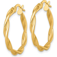 14K Yellow Gold Polished Twisted Tube Hoop Earrings - 26mm Length by 0