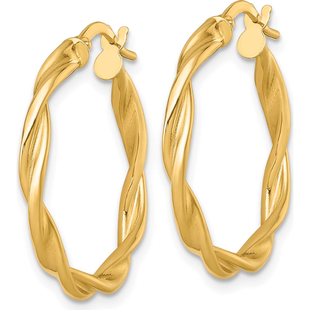 14K Yellow Gold Polished Twisted Tube Hoop Earrings - 26mm Length by 0