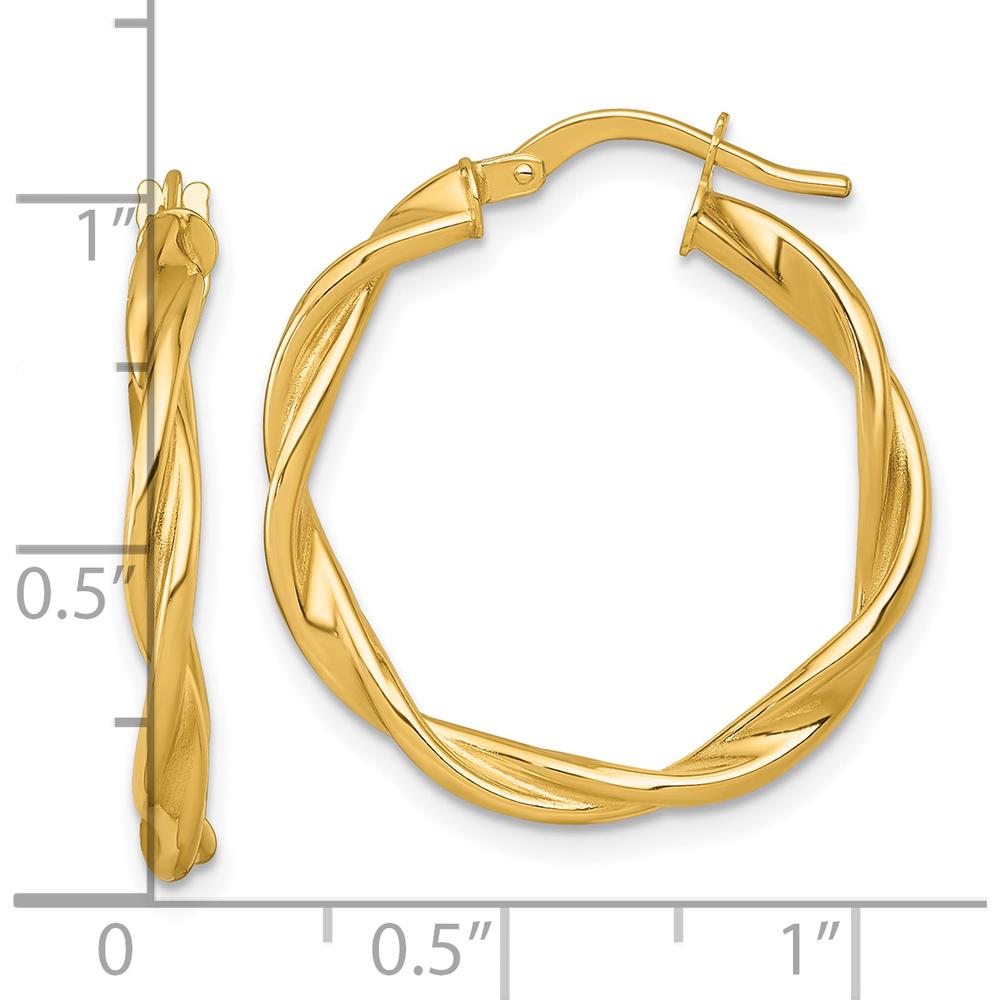 14K Yellow Gold Polished Twisted Tube Hoop Earrings - 26mm Length by 0