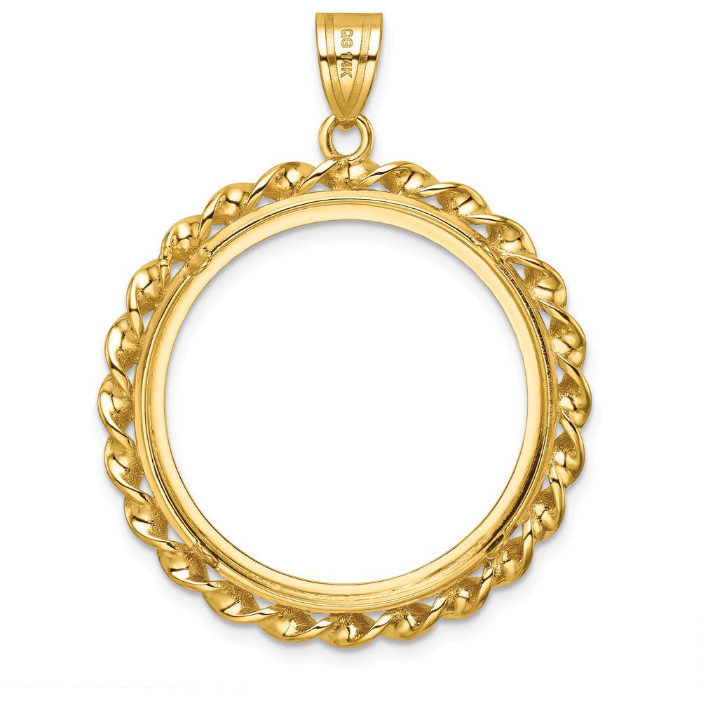 14K Yellow Gold Polished Twisted Wire Coin Bezel Pendant - Holds 1/2 oz. American Eagle Coin by Numis Coin Jewelry