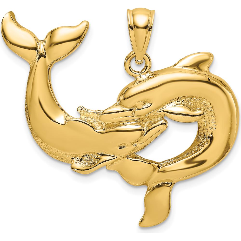 14K Yellow Gold Polished Two Dolphin Pendant Charm by Oro Pregiato