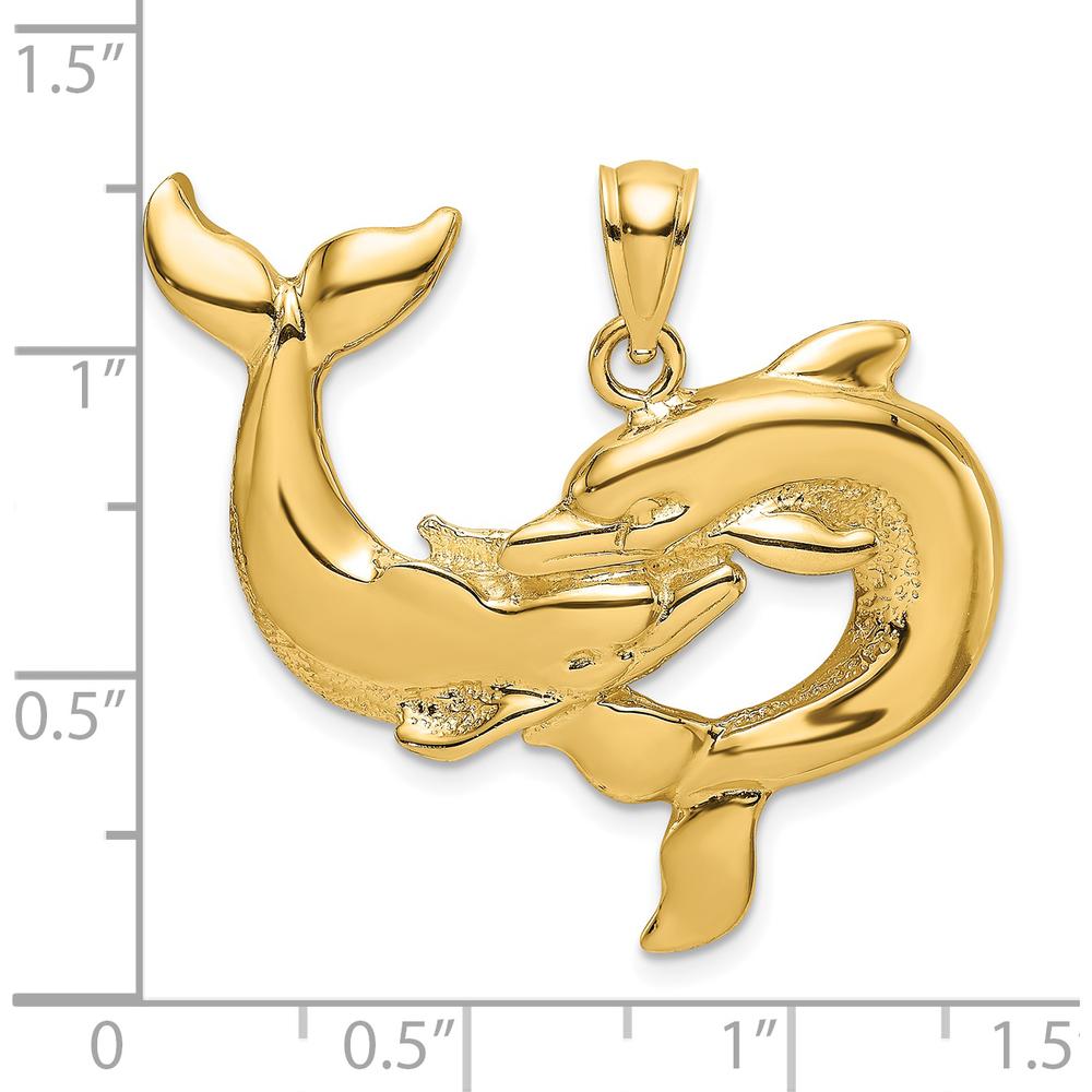 14K Yellow Gold Polished Two Dolphin Pendant Charm by Oro Pregiato