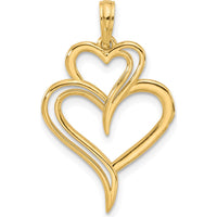 14K Yellow Gold Polished Two Heart Charm Pendant - Elegant Love Symbol by Oro Pregiato