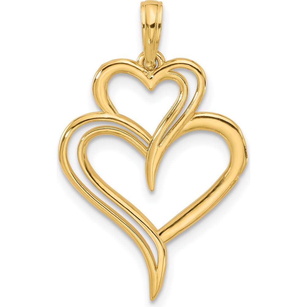 14K Yellow Gold Polished Two Heart Charm Pendant - Elegant Love Symbol by Oro Pregiato