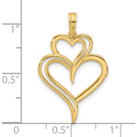 14K Yellow Gold Polished Two Heart Charm Pendant - Elegant Love Symbol by Oro Pregiato