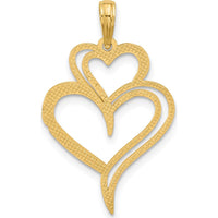 14K Yellow Gold Polished Two Heart Charm Pendant - Elegant Love Symbol by Oro Pregiato