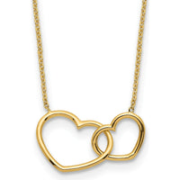 14K Yellow Gold Polished Two Interlocked Hearts Pendant Necklace - 17" by 0