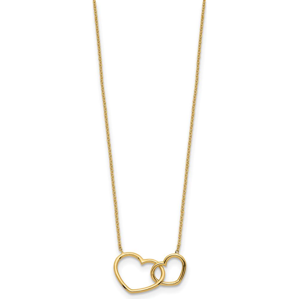 14K Yellow Gold Polished Two Interlocked Hearts Pendant Necklace - 17" by 0