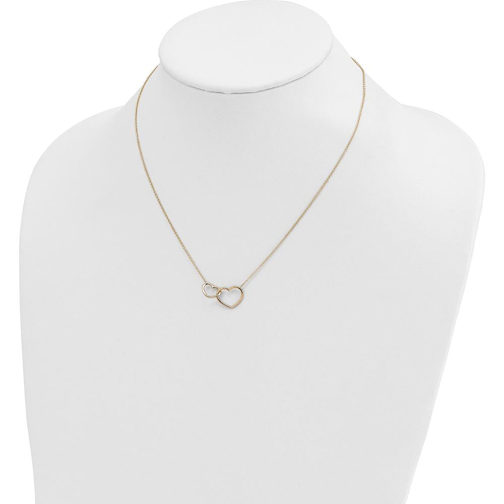 14K Yellow Gold Polished Two Interlocked Hearts Pendant Necklace - 17" by 0