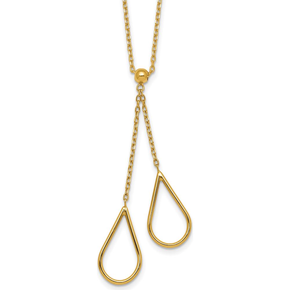 14K Yellow Gold Polished Two Teardrops Dangle 16" Y-Necklace with 2" Extender by 0