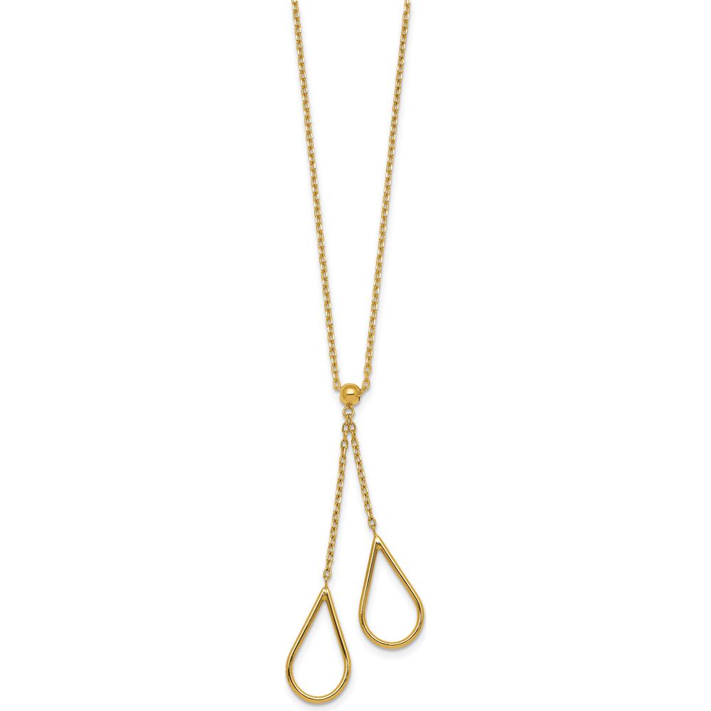 14K Yellow Gold Polished Two Teardrops Dangle 16" Y-Necklace with 2" Extender by 0