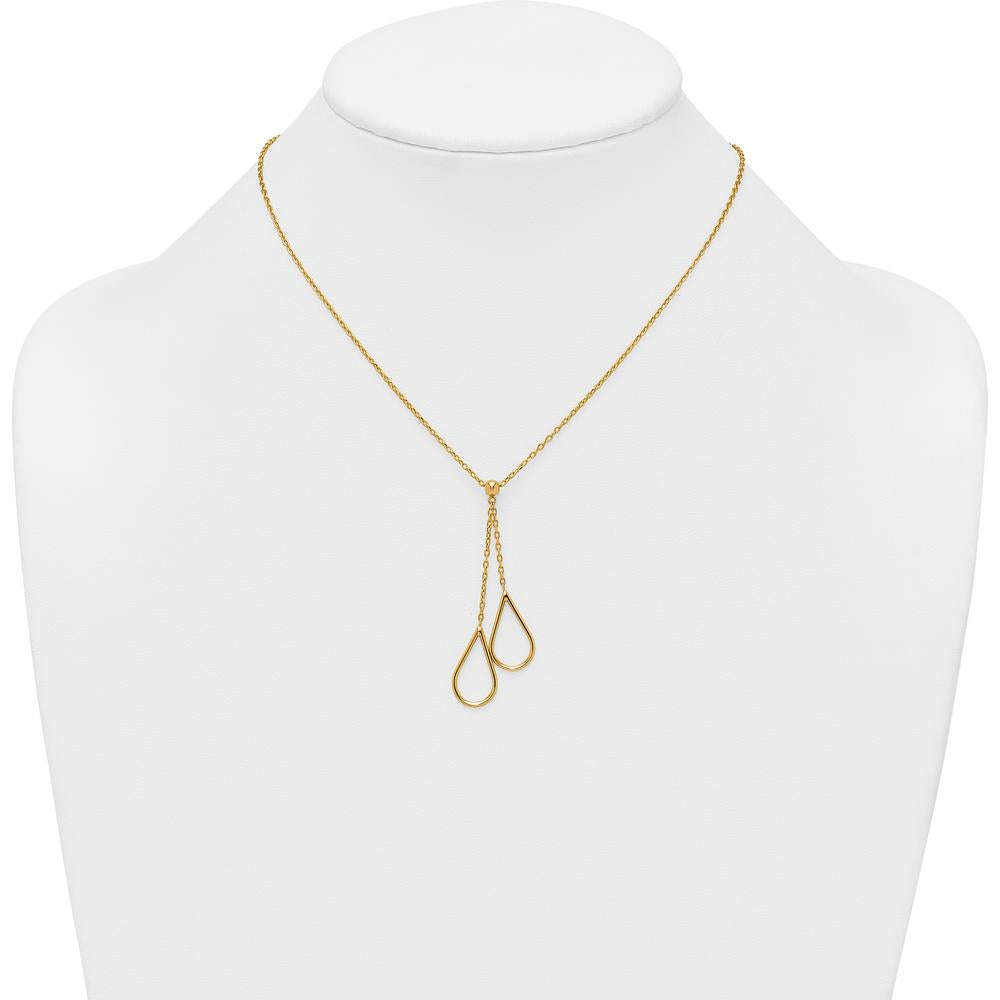 14K Yellow Gold Polished Two Teardrops Dangle 16" Y-Necklace with 2" Extender by 0