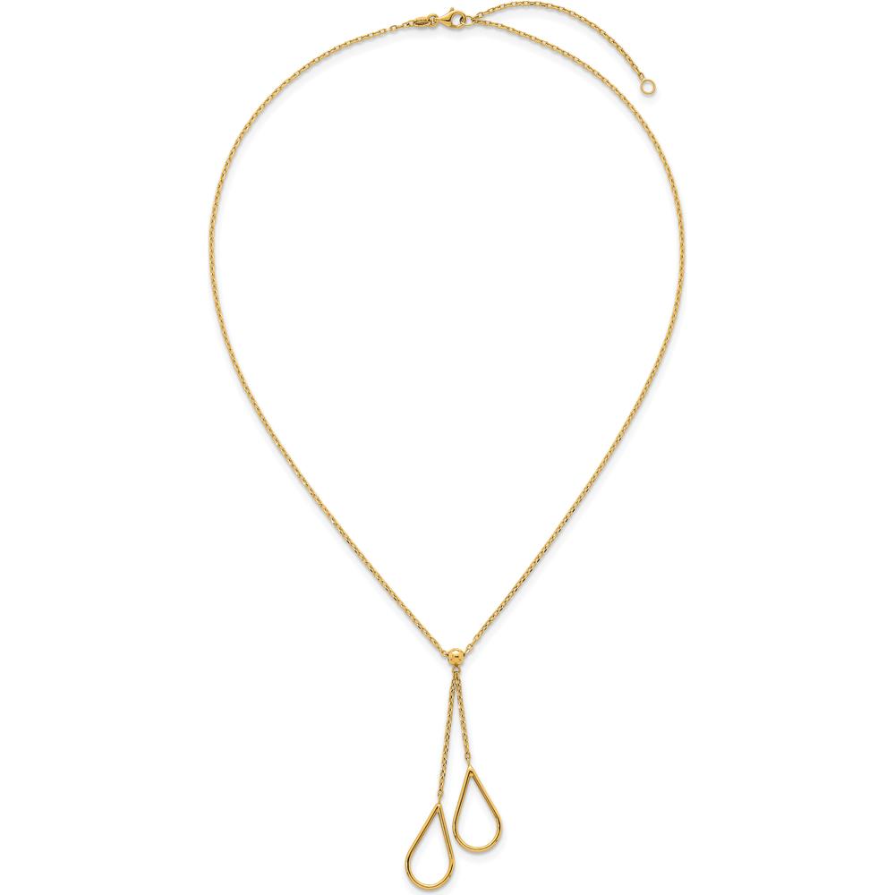 14K Yellow Gold Polished Two Teardrops Dangle 16" Y-Necklace with 2" Extender by 0