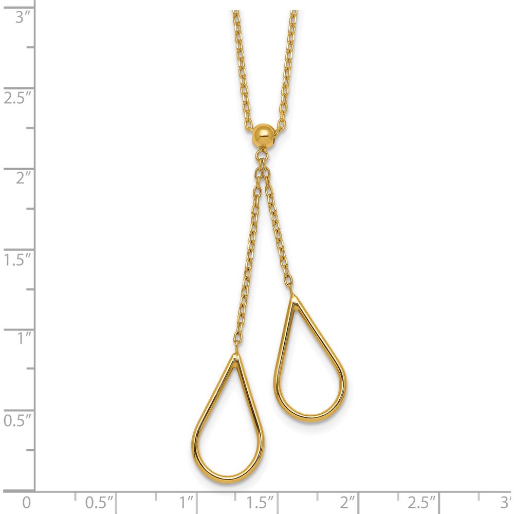 14K Yellow Gold Polished Two Teardrops Dangle 16" Y-Necklace with 2" Extender by 0