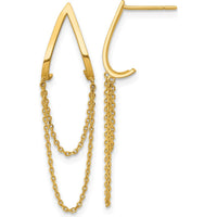 14K Yellow Gold Polished V Design Drop Earrings with Dangle Chains by Oro Pregiato