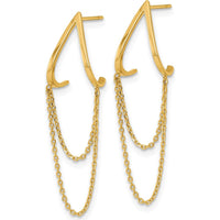 14K Yellow Gold Polished V Design Drop Earrings with Dangle Chains by Oro Pregiato