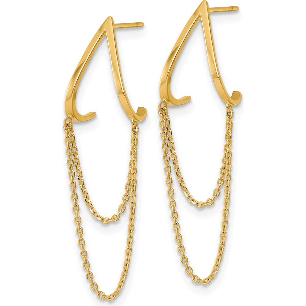 14K Yellow Gold Polished V Design Drop Earrings with Dangle Chains by Oro Pregiato