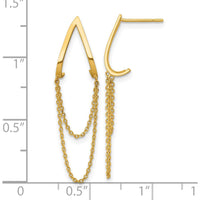 14K Yellow Gold Polished V Design Drop Earrings with Dangle Chains by Oro Pregiato