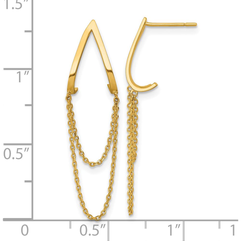 14K Yellow Gold Polished V Design Drop Earrings with Dangle Chains by Oro Pregiato