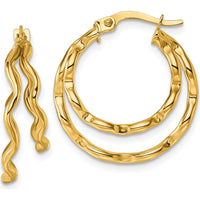14K Yellow Gold Polished Wavy Double Circle Hoop Earrings - 22.4mm Length by 0
