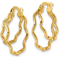 14K Yellow Gold Polished Wavy Double Circle Hoop Earrings - 22.4mm Length by 0
