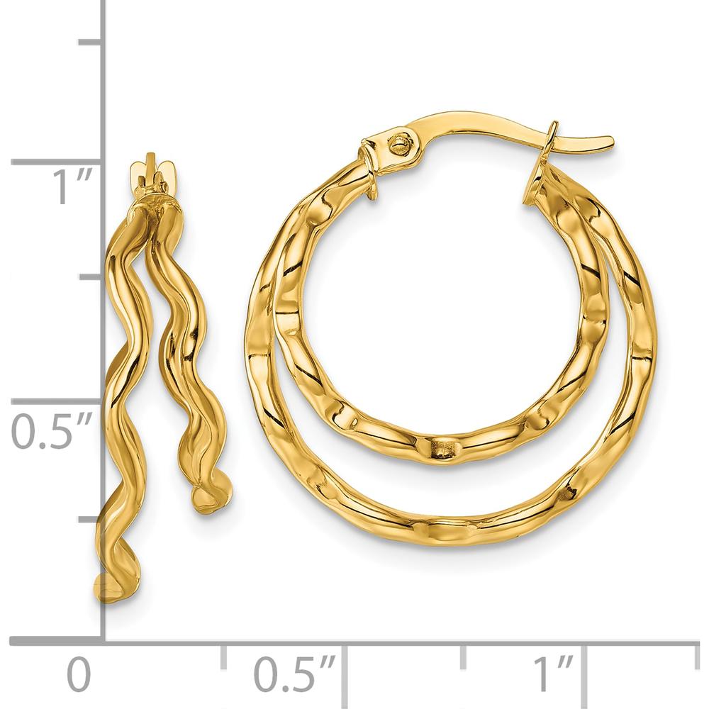 14K Yellow Gold Polished Wavy Double Circle Hoop Earrings - 22.4mm Length by 0