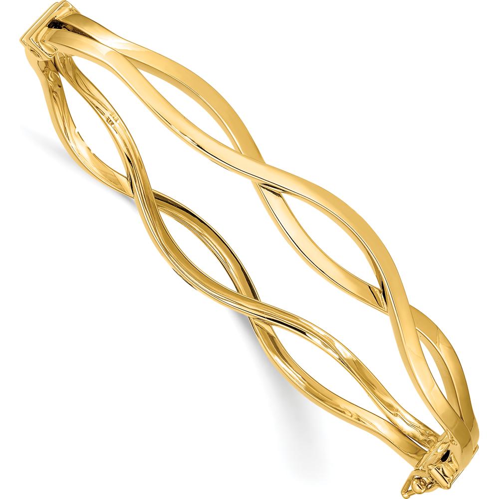 14K Yellow Gold Polished Wavy Hinged Oval Bangle Bracelet - 7mm Width by Oro Pregiato