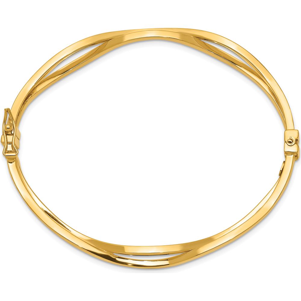 14K Yellow Gold Polished Wavy Hinged Oval Bangle Bracelet - 7mm Width by Oro Pregiato