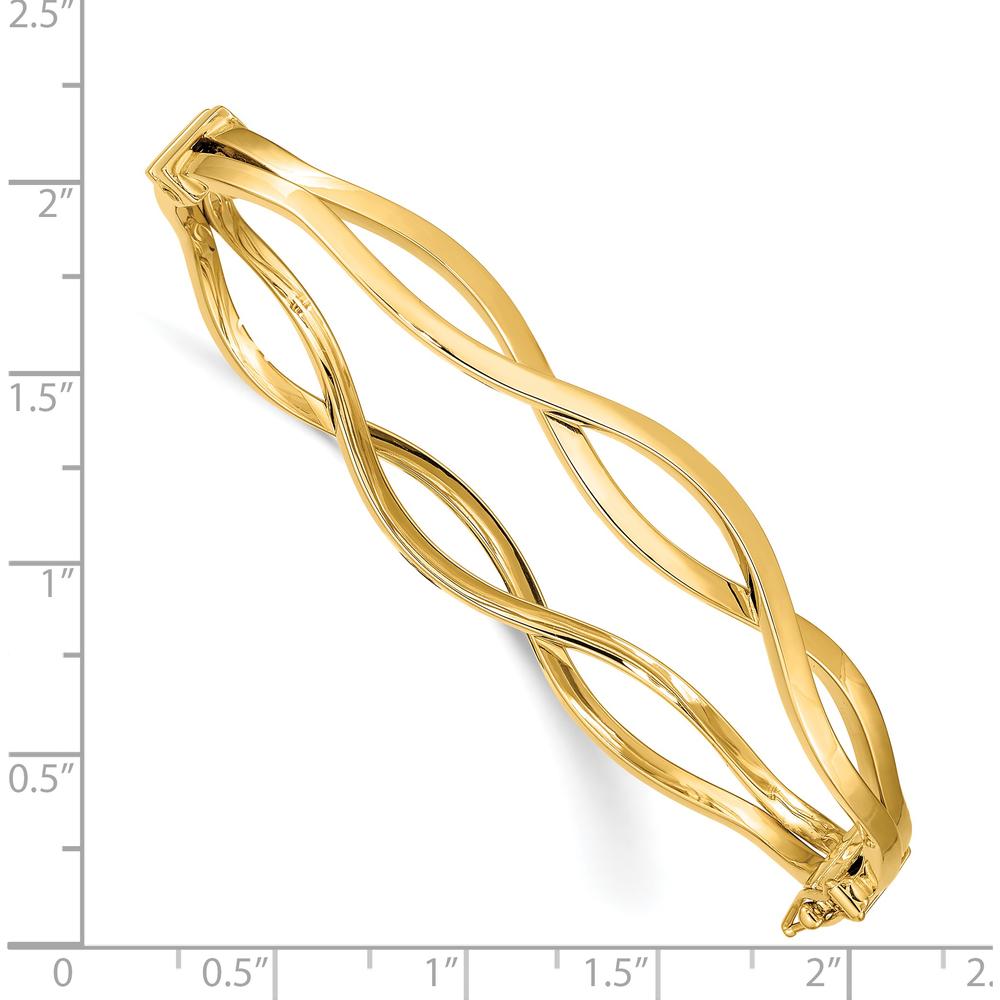 14K Yellow Gold Polished Wavy Hinged Oval Bangle Bracelet - 7mm Width by Oro Pregiato