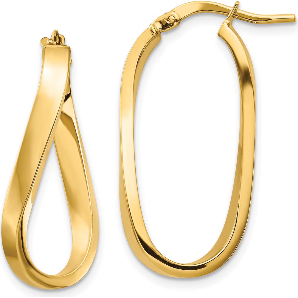 14K Yellow Gold Polished Wavy Hoop Earrings - 3mm Thickness by 0