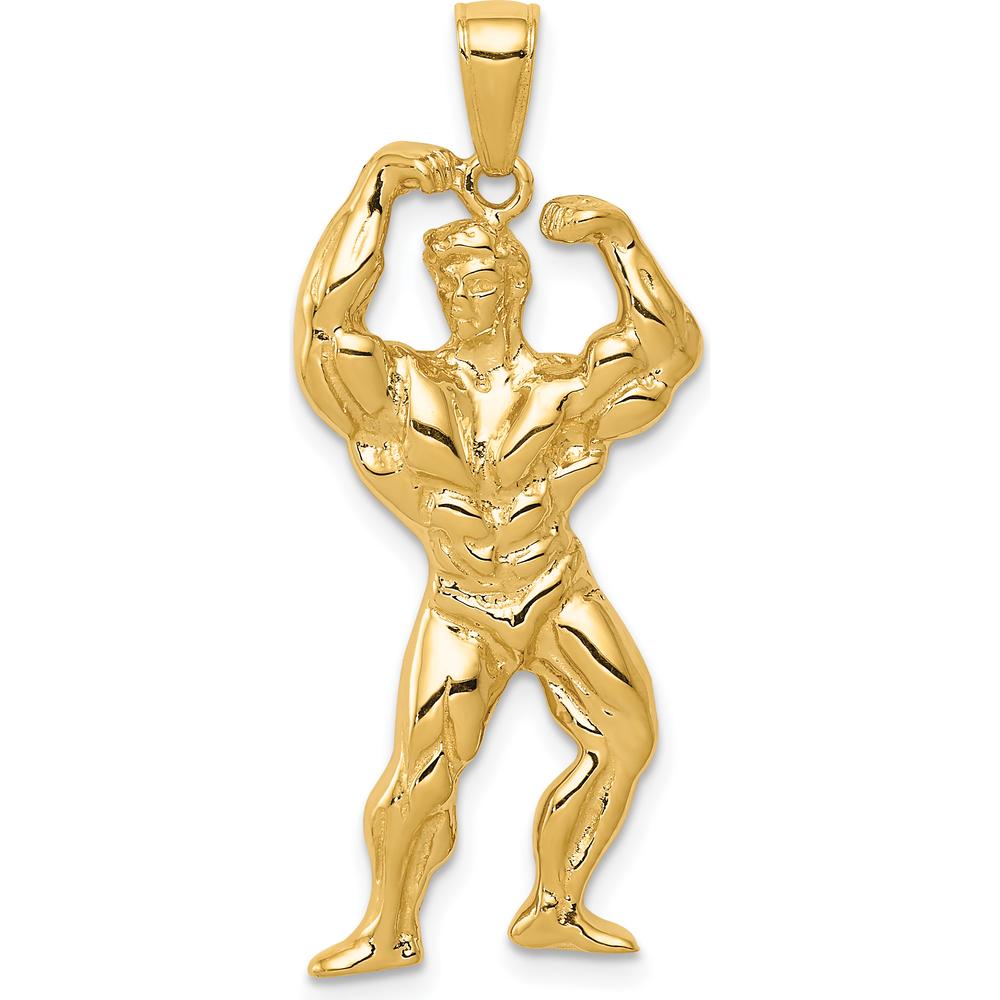 14K Yellow Gold Polished Weightlifter Pendant - Themed Strength Jewelry for Men by Oro Pregiato