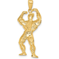 14K Yellow Gold Polished Weightlifter Pendant - Themed Strength Jewelry for Men by Oro Pregiato