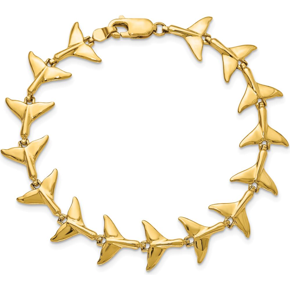14K Yellow Gold Polished Whale Tail Bracelet - 7 inches by Oro Pregiato