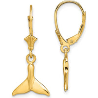 14K Yellow Gold Polished Whale Tail Leverback Drop Earrings by 0
