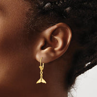 14K Yellow Gold Polished Whale Tail Leverback Drop Earrings by 0