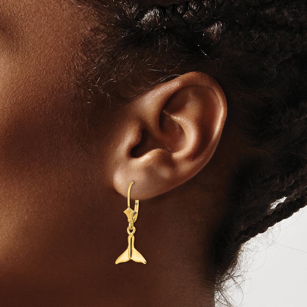14K Yellow Gold Polished Whale Tail Leverback Drop Earrings by 0