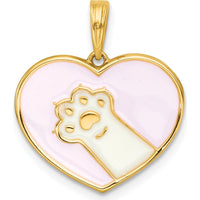 14K Yellow Gold Polished White Enamel Paw in Pink Heart Charm by Oro Pregiato