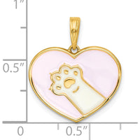 14K Yellow Gold Polished White Enamel Paw in Pink Heart Charm by Oro Pregiato