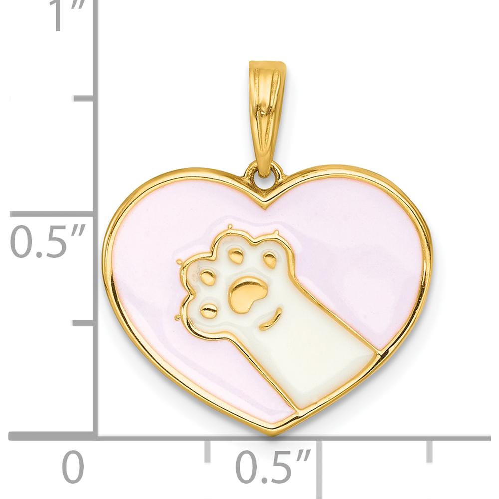 14K Yellow Gold Polished White Enamel Paw in Pink Heart Charm by Oro Pregiato