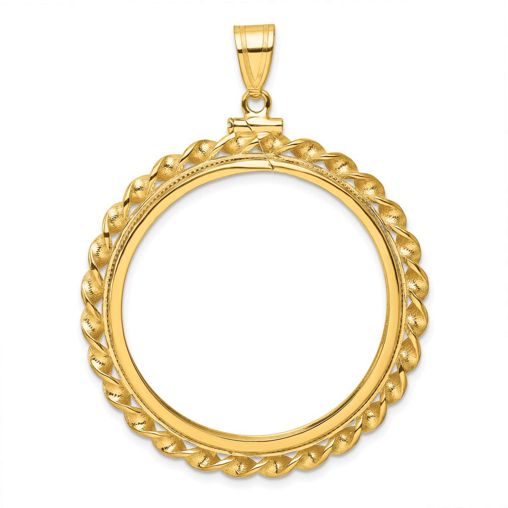 14K Yellow Gold Polished Wide Twisted Wire Screw Top Coin Bezel Pendant - 39.7mm by Numis Coin Jewelry