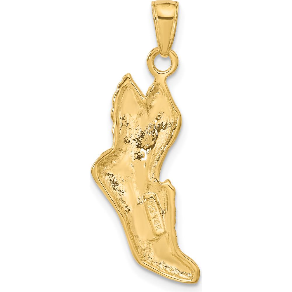 14K Yellow Gold Polished Winged Running Shoe Pendant - 30mm Length by Oro Pregiato