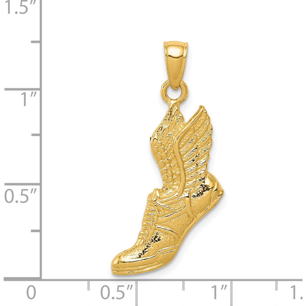 14K Yellow Gold Polished Winged Running Shoe Pendant - 30mm Length by Oro Pregiato