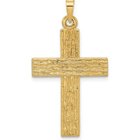 14K Yellow Gold Polished Wood Texture Solid Cross Pendant - 35.2mm by Oro Pregiato