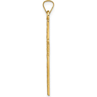 14K Yellow Gold Polished Wood Texture Solid Cross Pendant - 35.2mm by Oro Pregiato