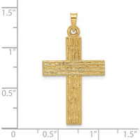 14K Yellow Gold Polished Wood Texture Solid Cross Pendant - 35.2mm by Oro Pregiato