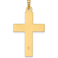 14K Yellow Gold Polished Wood Texture Solid Cross Pendant - 35.2mm by Oro Pregiato