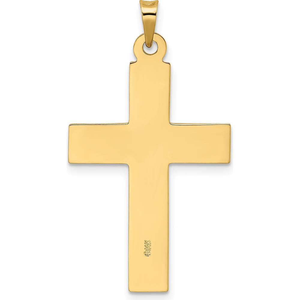 14K Yellow Gold Polished Wood Texture Solid Cross Pendant - 35.2mm by Oro Pregiato