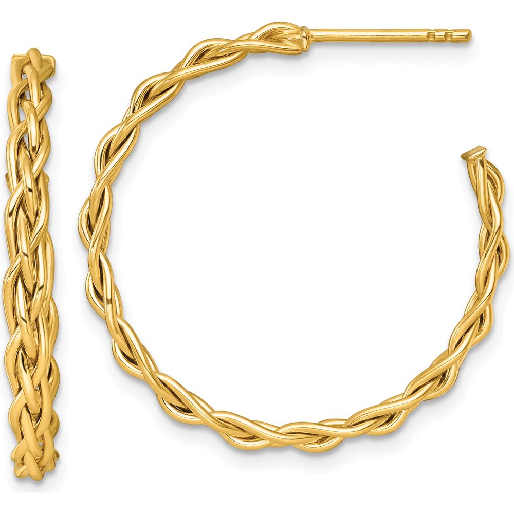 14K Yellow Gold Polished Woven Braid C-Hoop Earrings - 29mm by 0