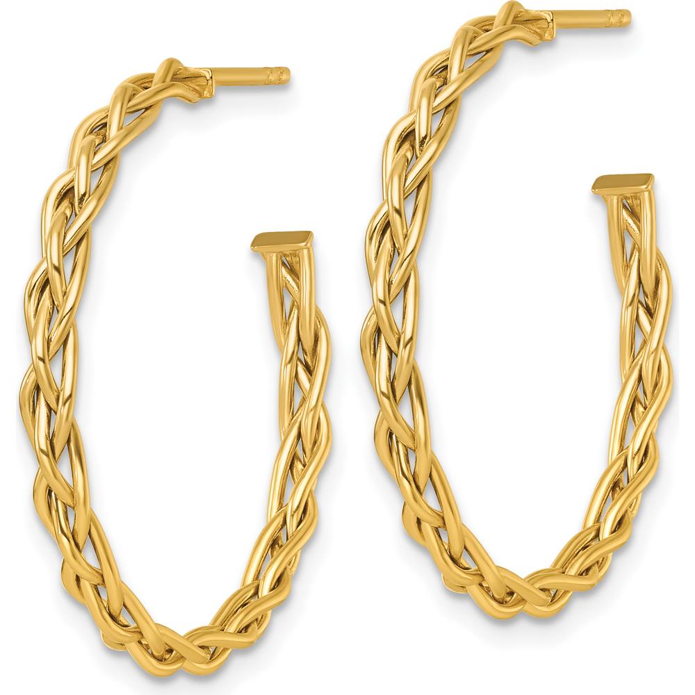 14K Yellow Gold Polished Woven Braid C-Hoop Earrings - 29mm by 0