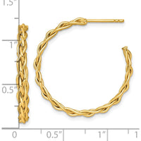 14K Yellow Gold Polished Woven Braid C-Hoop Earrings - 29mm by 0